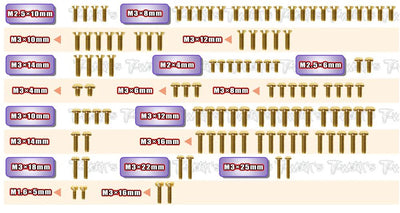 T-Work's Complete Gold Nitride Steel Screw Kit (111 Pcs) B7 GSS-B7