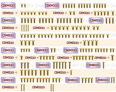 T-Work's Complete Gold Nitride Steel Screw Kit (178 Pcs) RC8B4.1 GSS-RC8B4.1