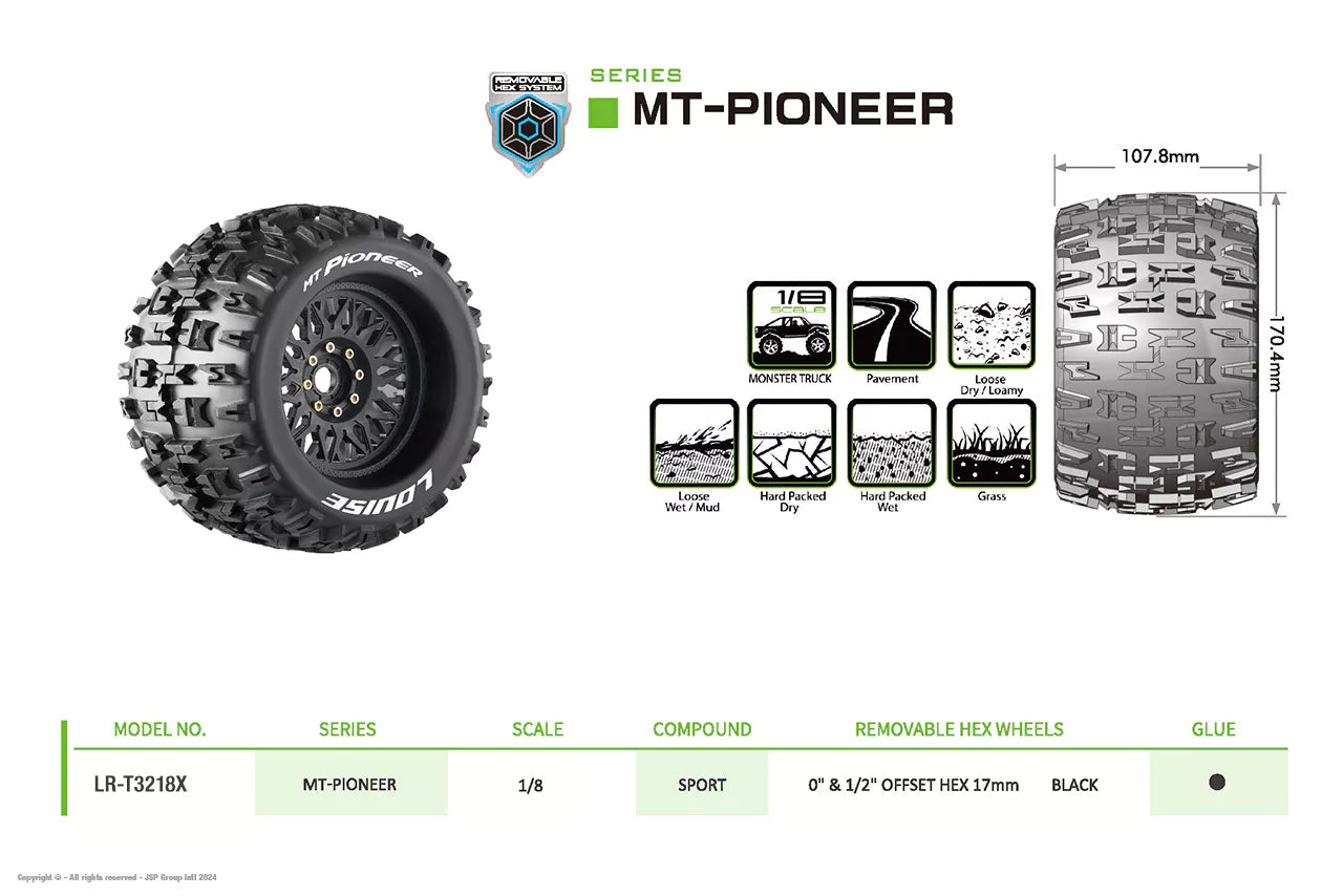 Louise RC 1/8 Mt renkaatPioneer + 3.8 LR-T3218X-vanteet (LR-T3218X)