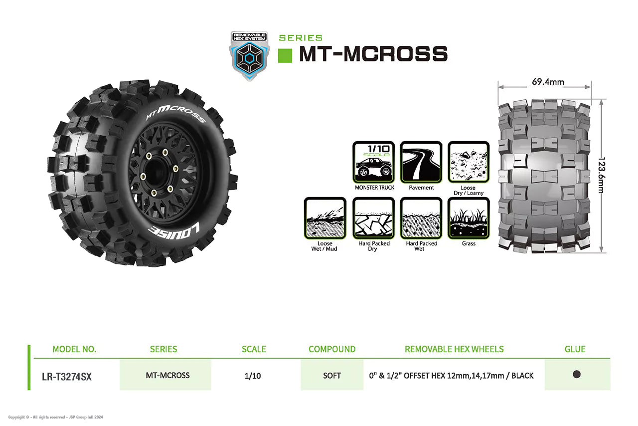 Louise RC Neumáticos 1/10 Mt-Mcross + llantas 2.8 LR-T3274SX