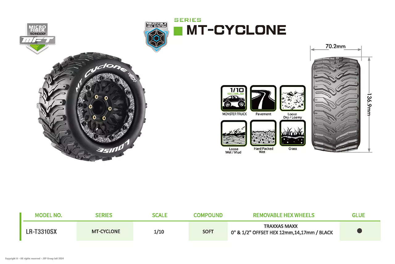 Louise RC 1/10 MFT Mt-Cyclone banden + 2.8 LR-T3310SX velgen