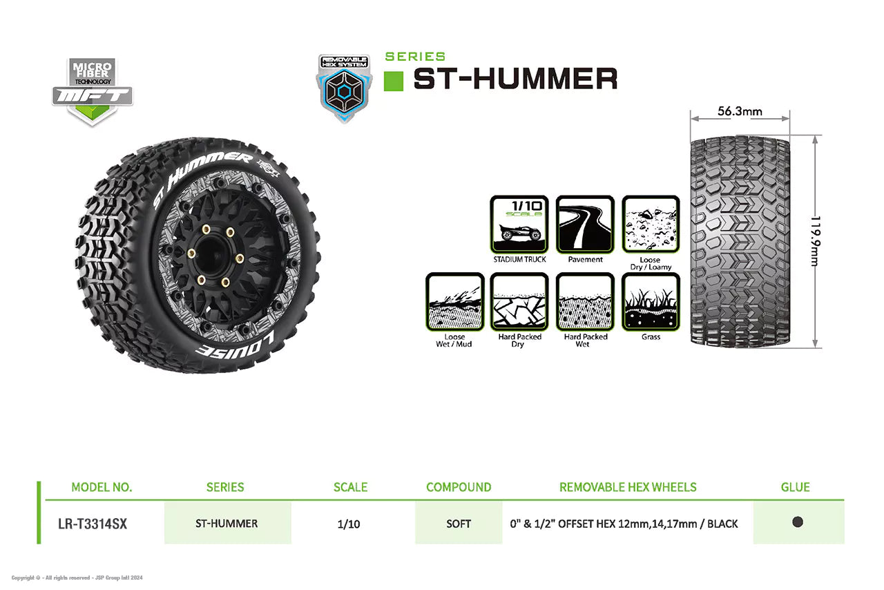 Louise RC Pneumatici 1/10 MFT StHummer + 2,8 ruote LR-T3314SX