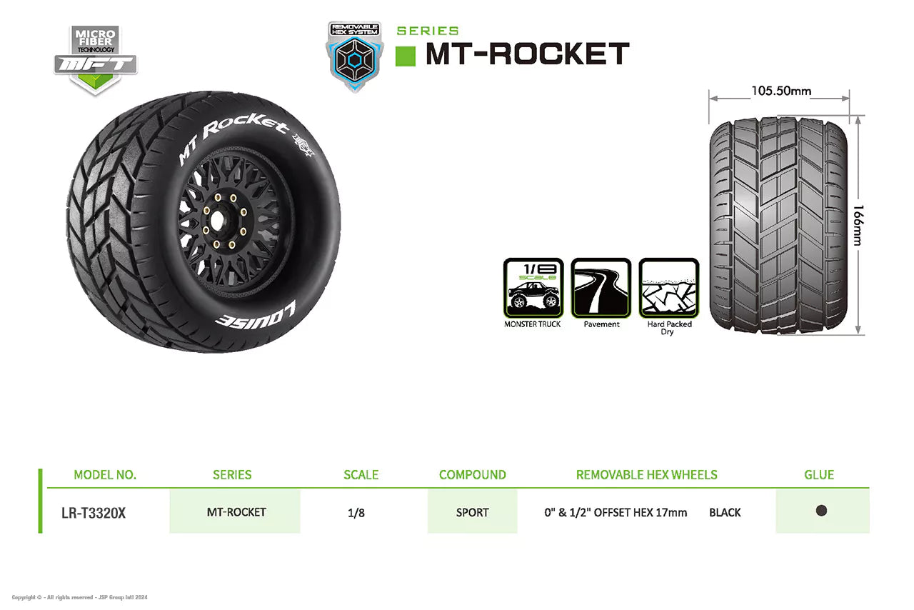 Louise RC Tires 1/8 MFT Mt-Rocket + 3.8 LR-T3320X rims