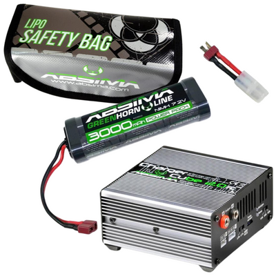 Absima NIMH 7.2V 3000mAh akkupaketti + Cube 2.0 laturi + Lipo laukku 9090034