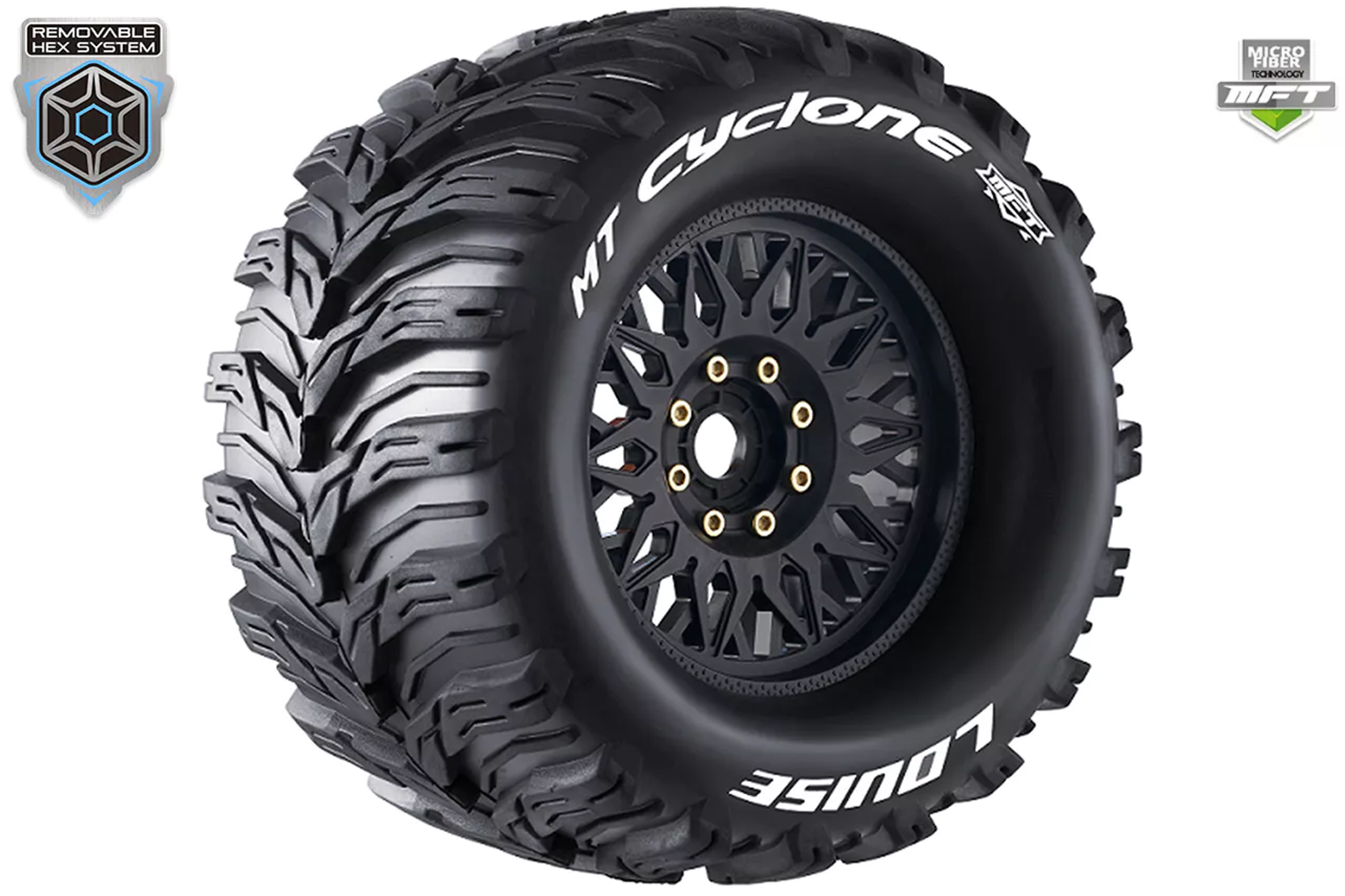 Louise RC 1/8 MFT Mt-Cyclone tires + 3.8 LR-T3323X rims