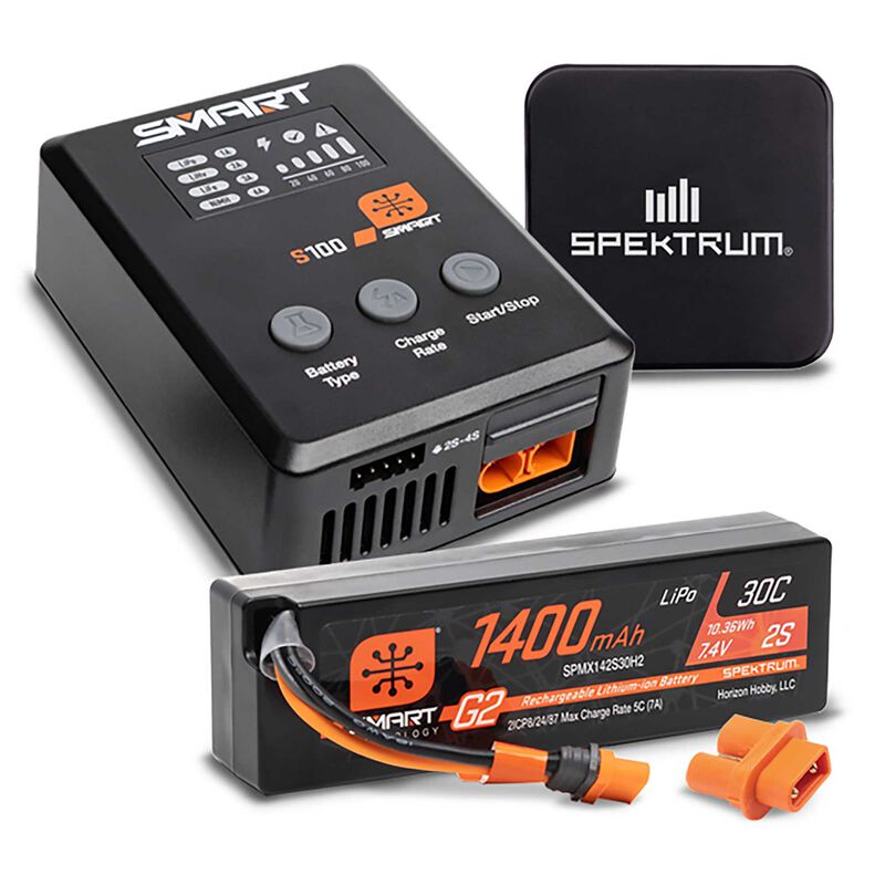 Spektrum Combo Chargeur Smart S100 + Lipo 1400mAh 2S 30C + Alimentation SPMXPSS215I