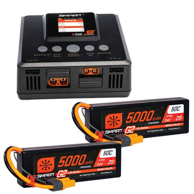 Spektrum Combo Lader Smart S250 + 2x Lipo Smart 7,4v 5000mah 50C IC5