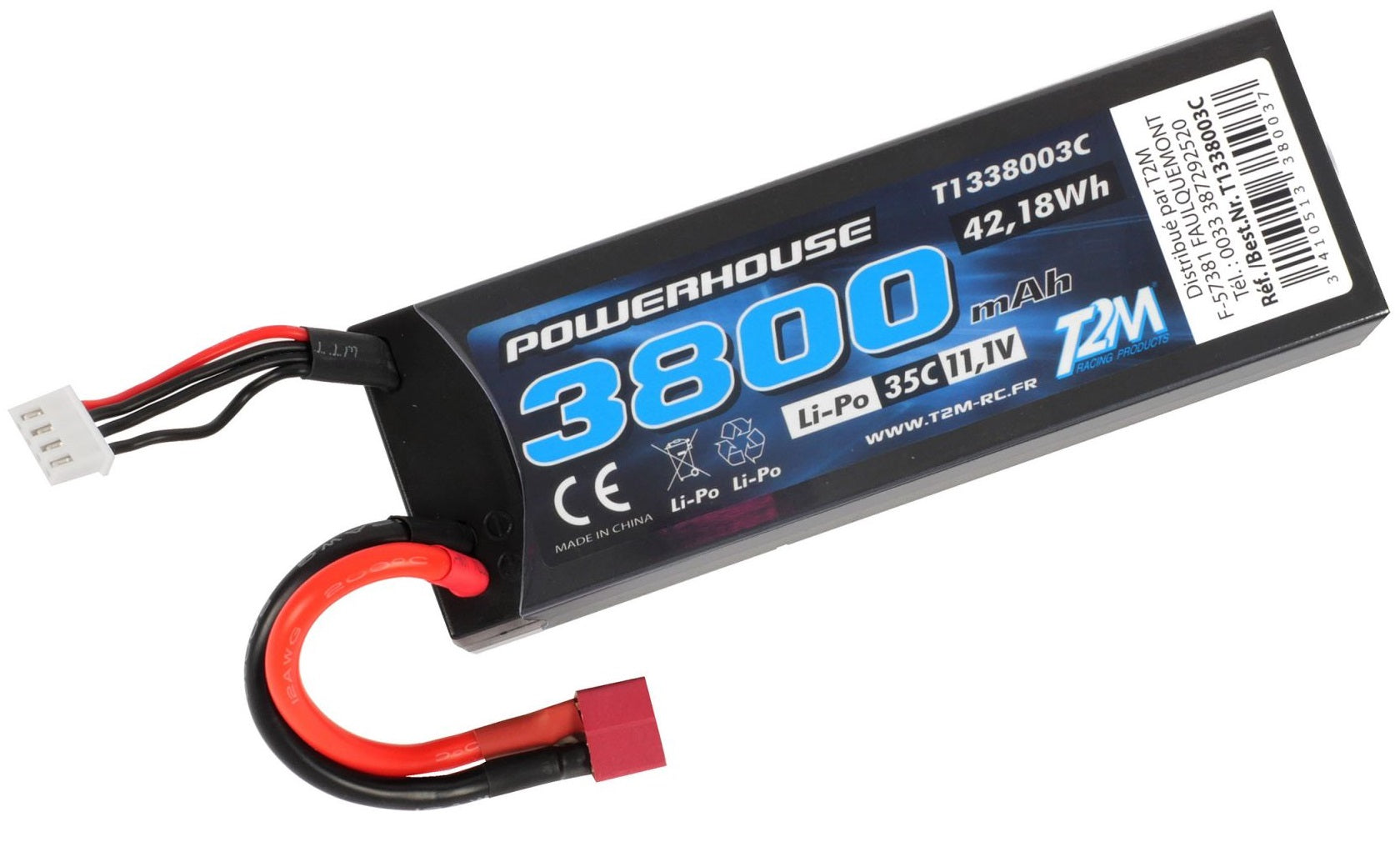 T2M Accu Li-po 11.1V 3S 3800mAH 35C Dean T1338003C