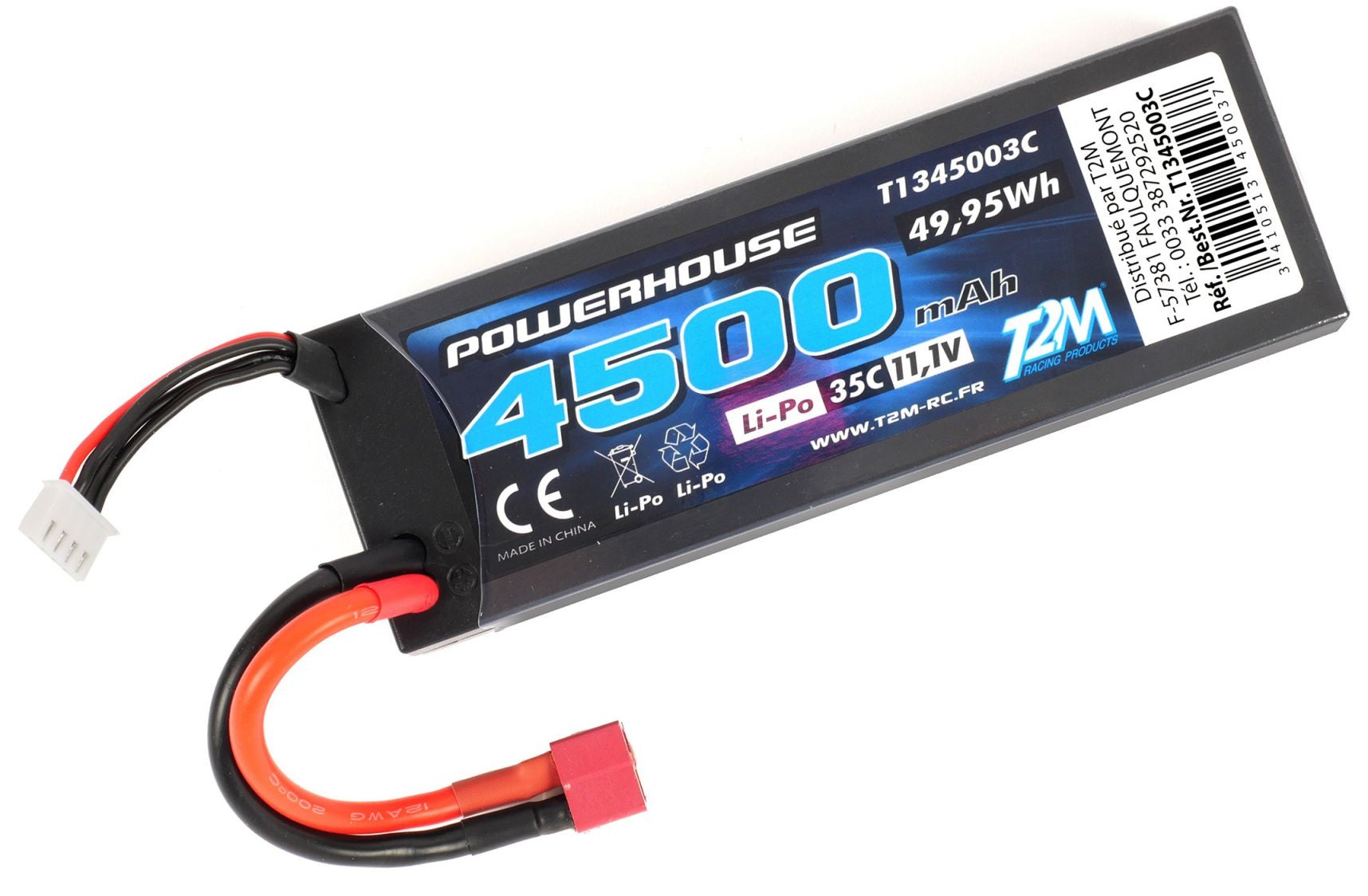 T2M Accu Li-po 11.1V 3S 4500mAH 35C Dean T1345003C 