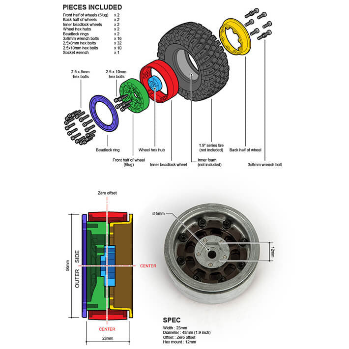 GMade Jantes AR04 1.9 BeadLock Alu (x2) GM70402