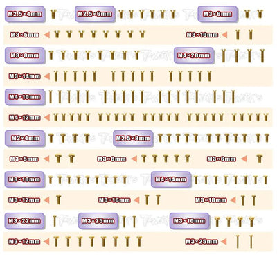 T-Work's Kit complet de Vis Acier Nitride Doré (152Pcs) RC8B4e GSS-RC8B4E