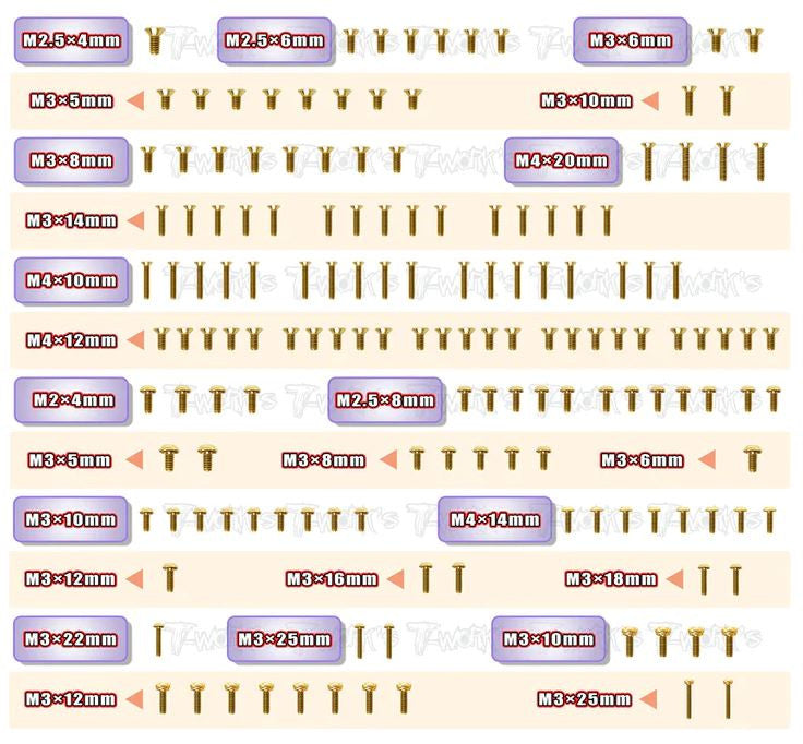 T-Work's Kit complet de Vis Acier Nitride Doré (152Pcs) RC8B4e GSS-RC8B4E