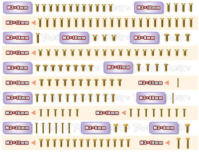 T-Work's Kit complet de Vis Acier Nitride Doré AS RC10 B6D TGSS-RC10B6D